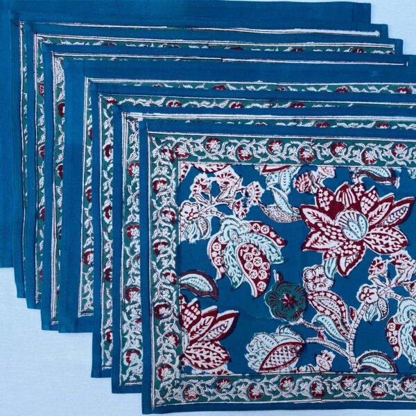 Homes&Seasons - Teal with Maroon Flowers Placemats Set of 8