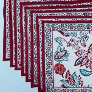 Homes&Seasons - Maroon Floral on Beige Placemats & Napkins Set of 8