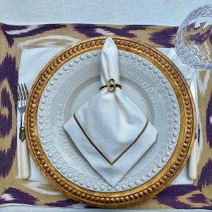Homes&Seasons - İkat Purple Gold Placemats & Napkins Set of 8 Limited Collection